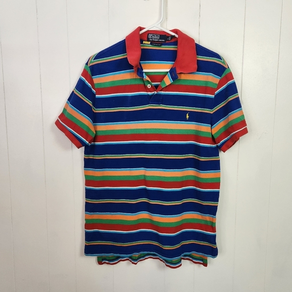 Polo Ralph Lauren Men's Shirt Short Sleeve Vintage Blue Red Stripe Size Large - Picture 1 of 7